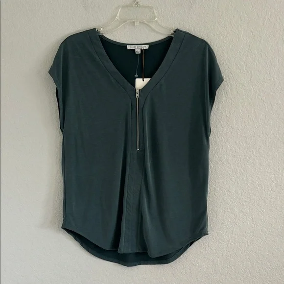 Green Envelope Dark Green V-Neck Blouse - Picture 1 of 8